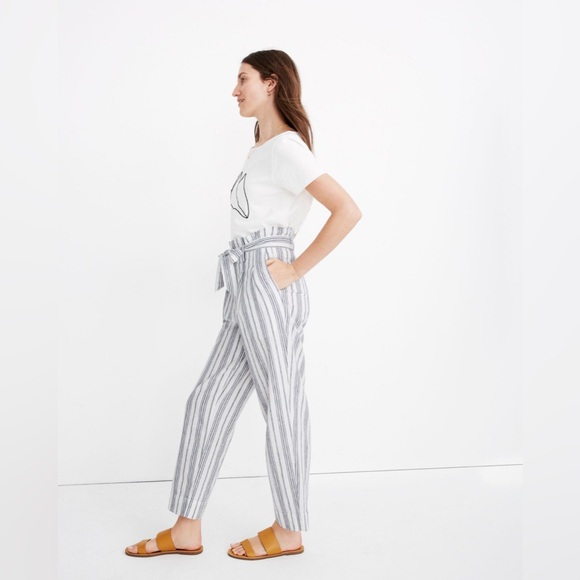 Madewell Linen-Cotton Paperbag Pants in Dark Baltic Stripe - Picture 3 of 9